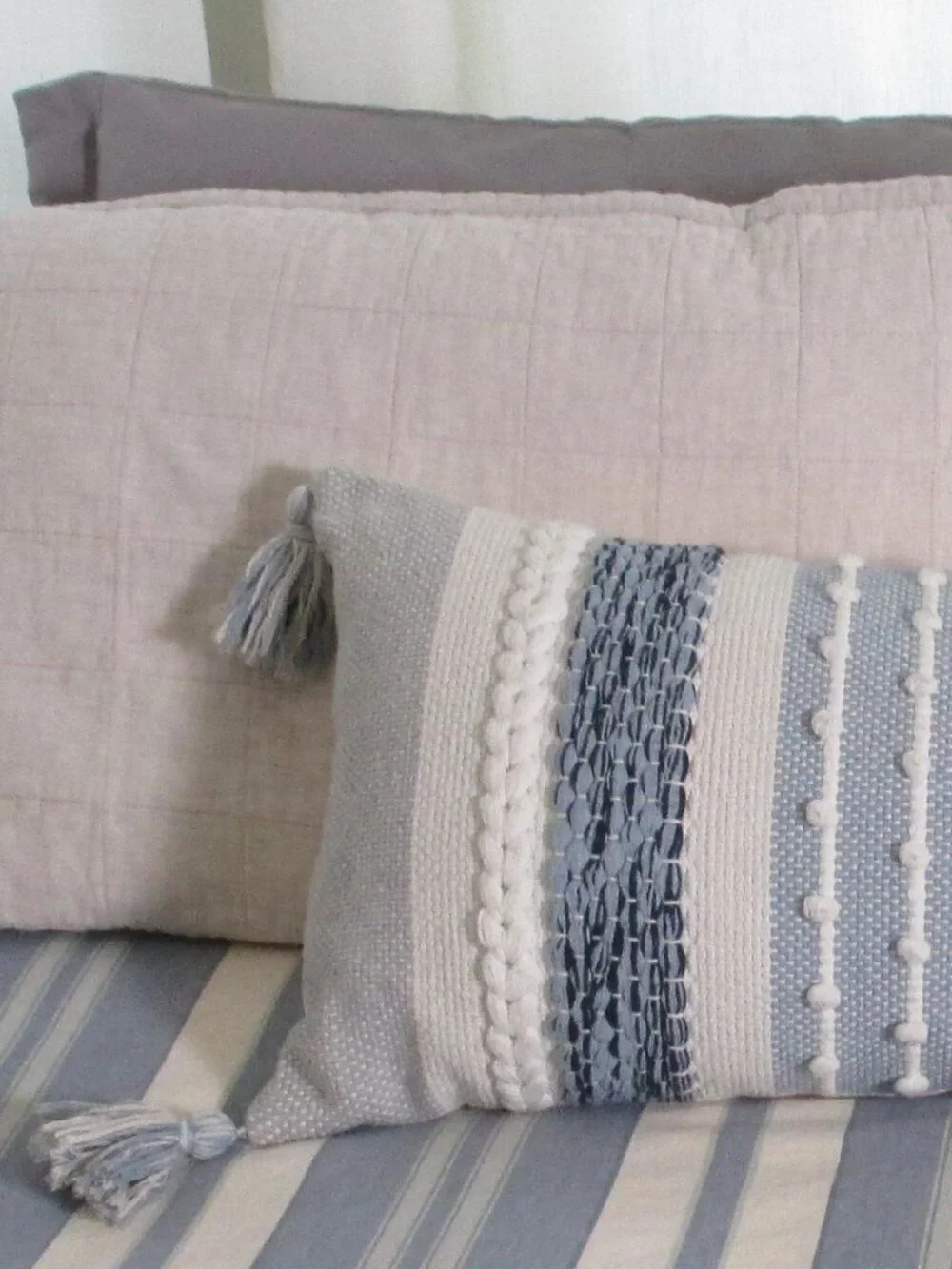 TEXTURED BLUE STRIPE BOLSTER PILLOW